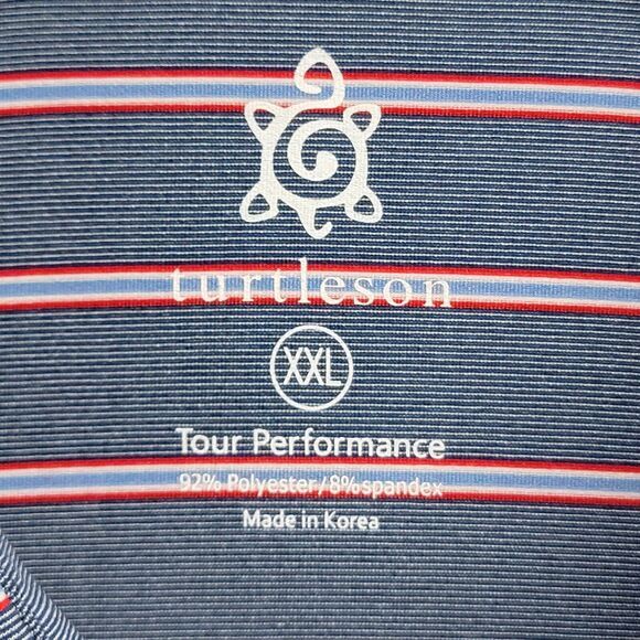 Turtleson Tour Performance Golf Polo Shirt Men's 2XL Blue Red Striped Stretch - Picture 2 of 7